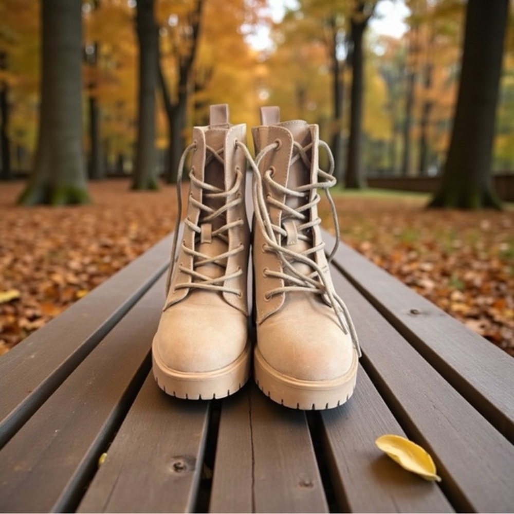 Stylish Beige Lace-Up Boots for Women